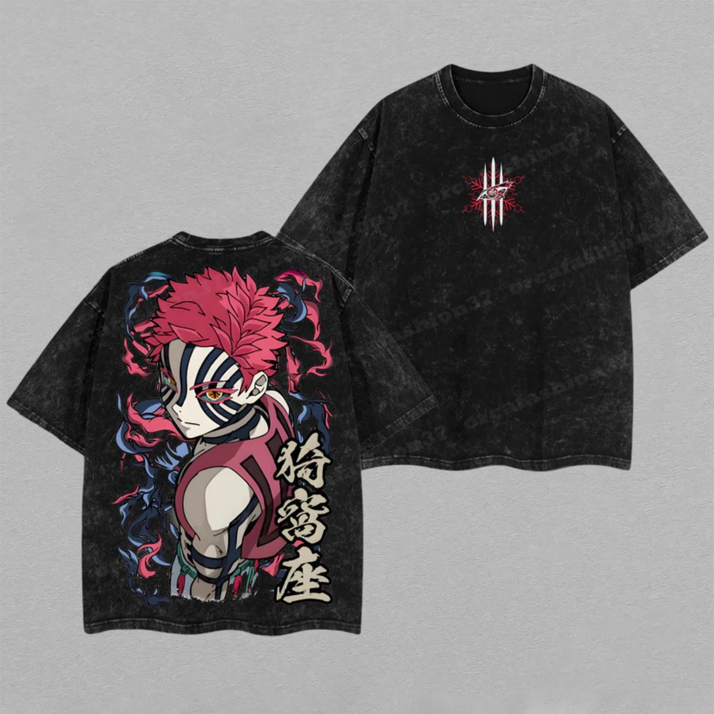 Akaza Demon Slayer Upper Moon Fighting Spirit | Retro Vintage Washed T-Shirt | Limited Edition Oversized Streetwear