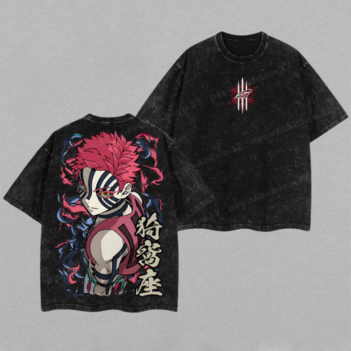 Akaza Demon Slayer Upper Moon Fighting Spirit | Retro Vintage Washed T-Shirt | Limited Edition Oversized Streetwear