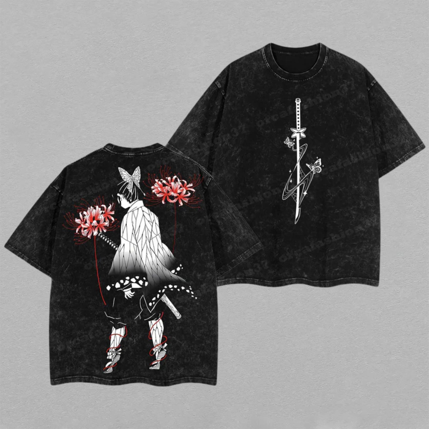 Shinobu Kocho Demon Slayer Insect Hashira | Double-Sided Retro Vintage Washed T-Shirt | Limited Edition Streetwear