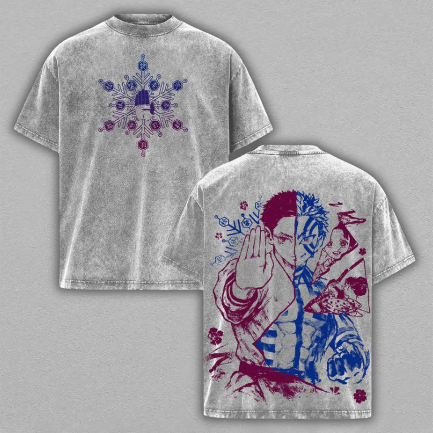 Akaza Hakuji Demon Slayer Compass Needle | Retro Vintage Washed T-Shirt | Limited Edition Oversized Streetwear