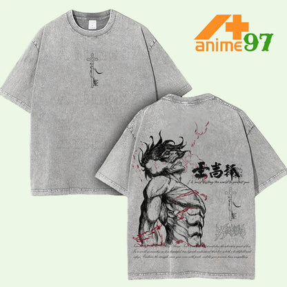 Limited Edition Eren Yeager Founding Titan Attack on Titan Anime Retro Vintage Washed T-shirt Oversized Streetwear Graphic Tee Perfect Gift for AOT Fans and Anime Lovers