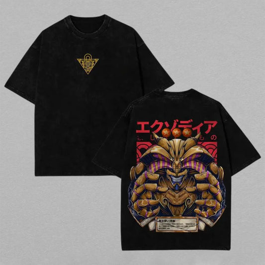 Exodia The Forbidden One Yu-Gi-Oh Washed Oversized T-shirt Japanese Card Back Print Vintage Heavyweight Cotton Anime Graphic Tee Streetwear Gift for Fans