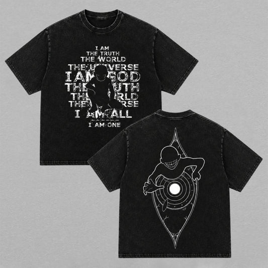 Fullmetal Alchemist Brotherhood The Truth I Am God Washed Oversized T-shirt Gate of Truth Back Print Vintage Heavyweight Cotton Anime Graphic Tee Streetwear Gift for Fans