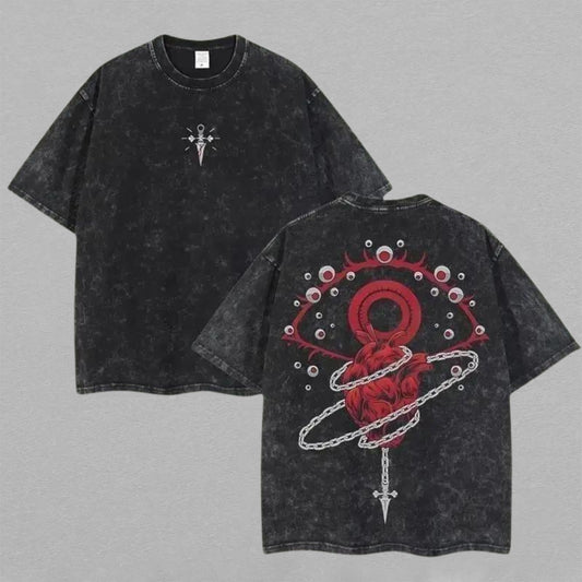Retro Vintage Limited Kurapika Scarlet Eyes Washed T-Shirt Hunter x Hunter Anime Graphic Tee Oversized Streetwear Gift for Anime Fans