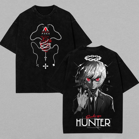 Retro Vintage Limited Kurapika Washed T-Shirt Hunter x Hunter Anime Graphic Tee Oversized Streetwear Gift for Anime Fans