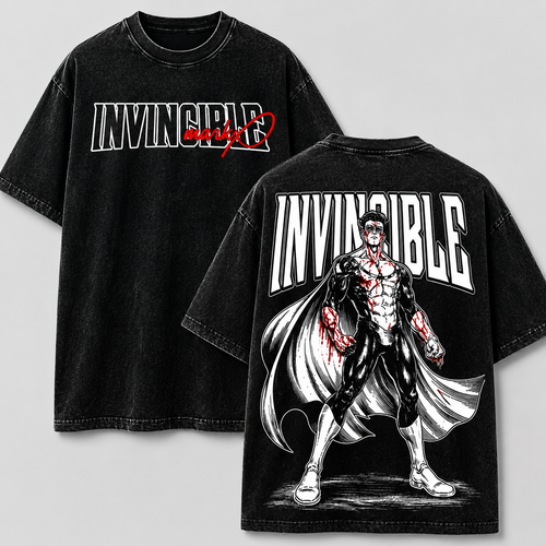Invincible Mark Grayson Bloodied Hero Washed T-shirt Limited Retro Vintage Oversized Streetwear Comic Graphic Tee Gift for Fans
