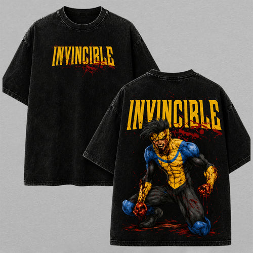 Invincible Mark Grayson Bloodied Rage Washed T-shirt Limited Retro Vintage Oversized Streetwear Comic Graphic Tee Gift for Fans
