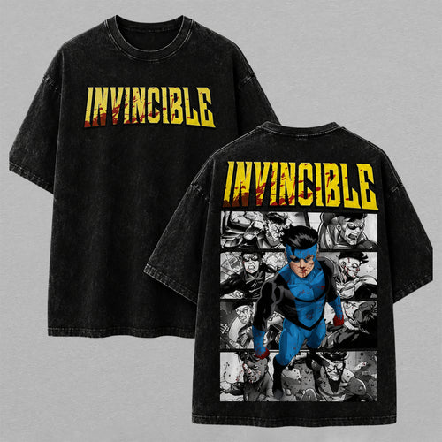 Invincible Mark Grayson Bloody Comic Panel Washed T-shirt Limited Retro Vintage Oversized Streetwear Graphic Tee Gift for Fans