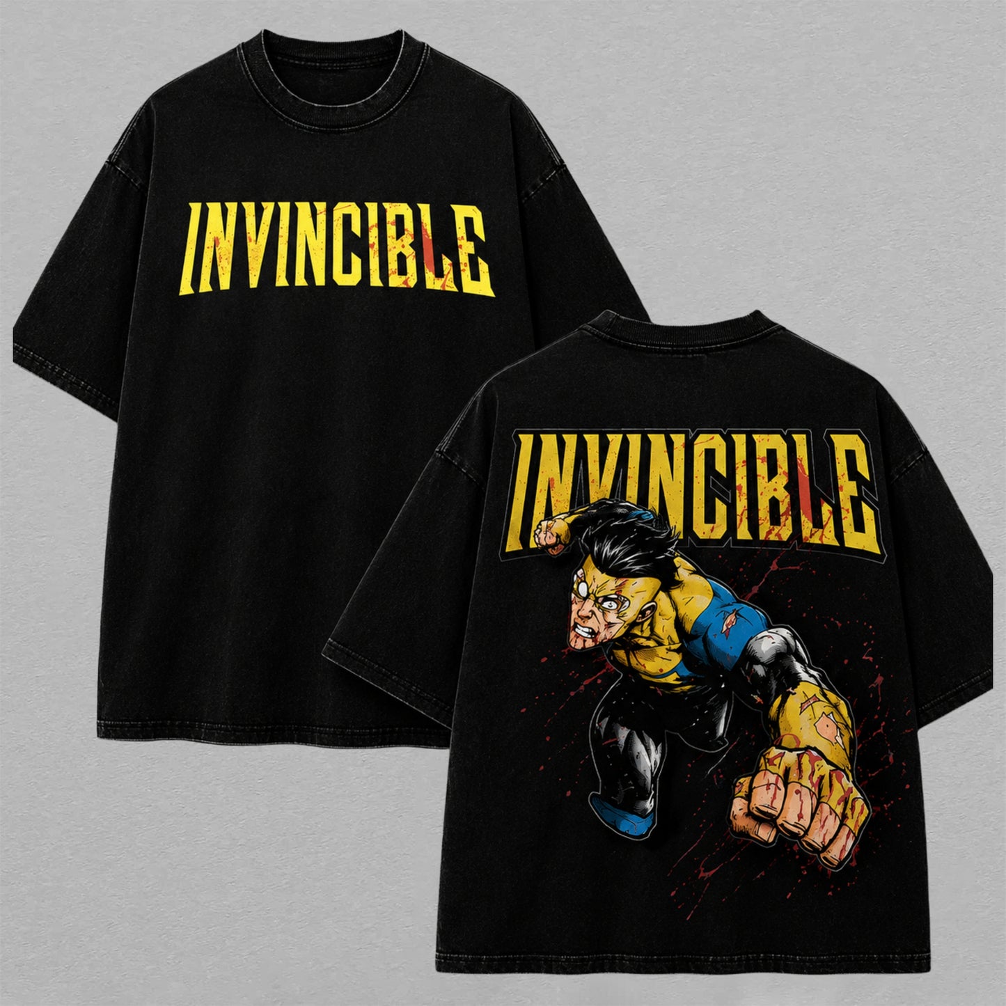 Invincible Mark Grayson Flying Punch Washed T-shirt Limited Retro Vintage Oversized Streetwear Comic Graphic Tee Gift for Fans