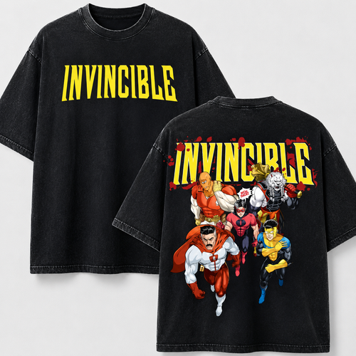 Invincible Team Heroes Washed T-shirt Limited Retro Vintage Oversized Streetwear Comic Graphic Tee Gift for Invincible Fans