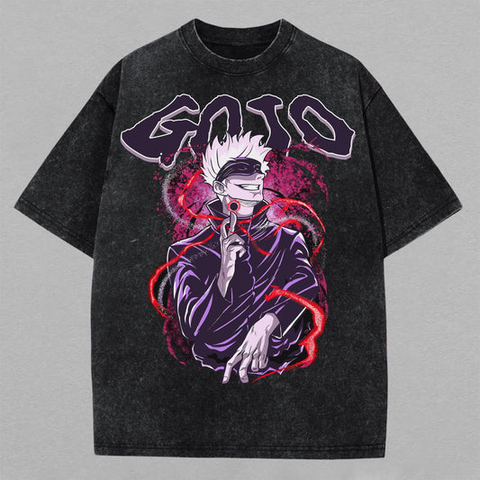 Retro Vintage Limited Gojo Satoru Washed T-Shirt Jujutsu Kaisen Anime Graphic Tee Oversized Streetwear Gift for Anime Fans