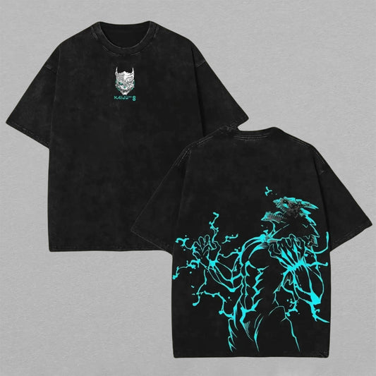 Retro Vintage Limited Kaiju No 8 Washed T-Shirt Monster Anime Graphic Tee Oversized Streetwear Gift for Anime Fans