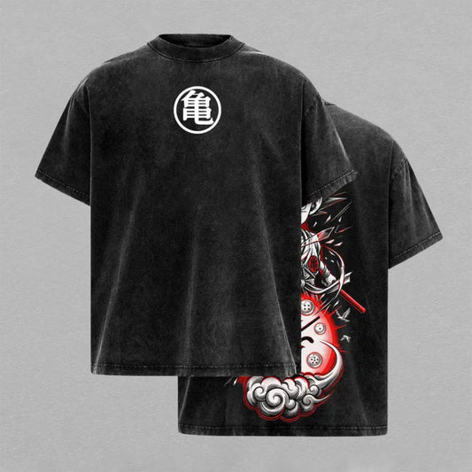 Kakarot Kid Saiyan Monkey Warrior Dragon Ball Anime Washed T-shirt Limited Retro Vintage Oversized Streetwear Graphic Tee for Fans