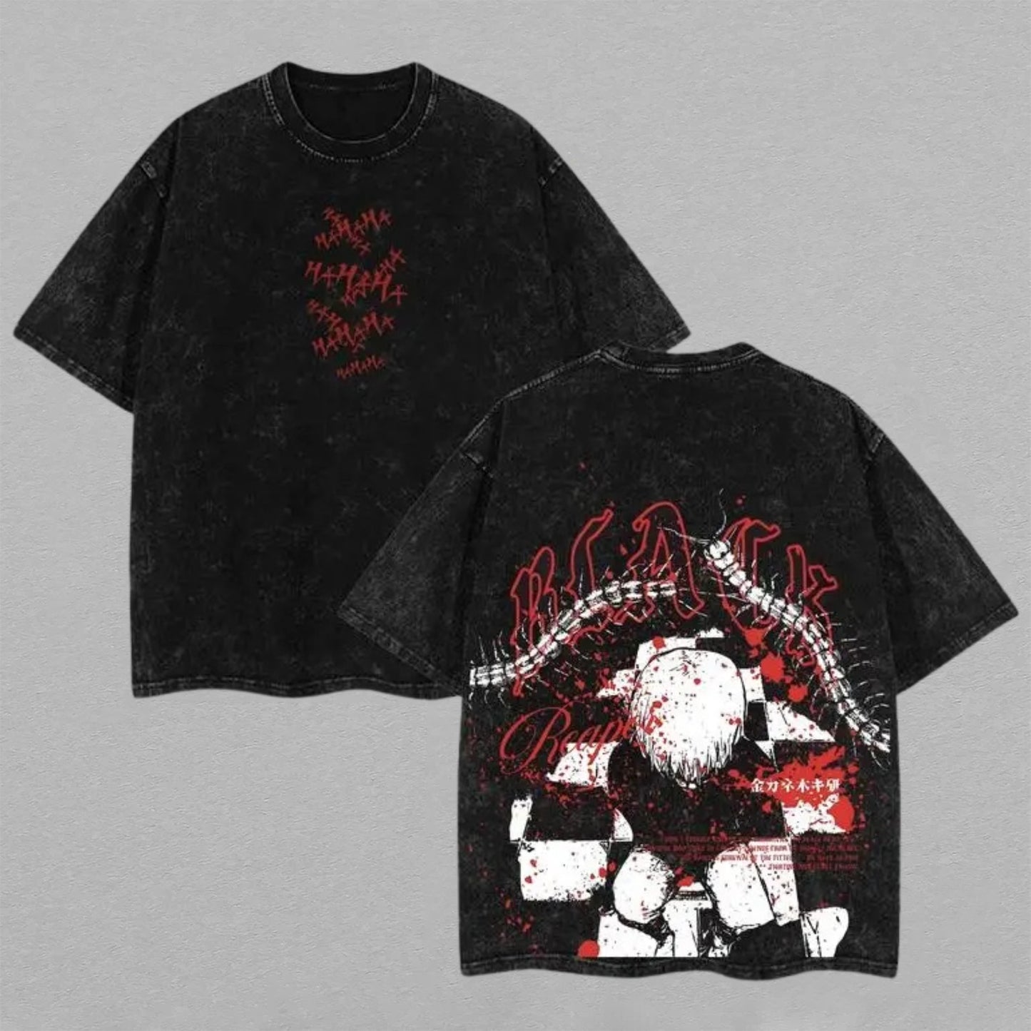 Ken Kaneki Tokyo Ghoul Washed Oversized T-shirt Centipede Kagune Reaper Back Print Vintage Heavyweight Cotton Anime Graphic Tee Streetwear Gift for Fans
