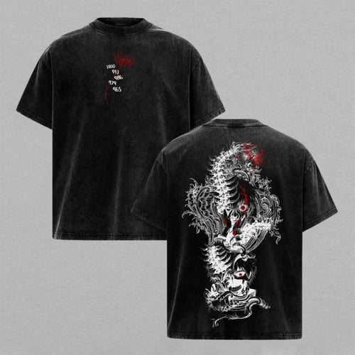 Ken Kaneki Tokyo Ghoul Washed Oversized T-shirt Red Eye Ghoul Mask Ornate Kagune Back Print Vintage Heavyweight Cotton Anime Graphic Tee Streetwear Gift for Fans