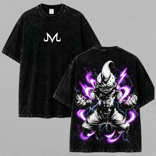 Kid Majin Buu Anime Washed T-shirt Limited Retro Vintage Oversized Streetwear Graphic Tee for Dragon Ball Fans