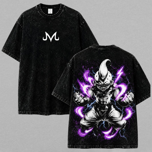 Kid Majin Buu Anime Washed T-shirt Limited Retro Vintage Oversized Streetwear Graphic Tee for Dragon Ball Fans