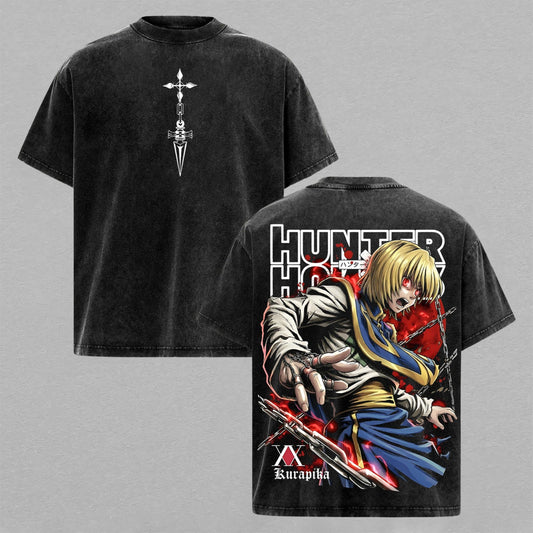 Kurapika Scarlet Eyes Chain Hunter Washed T-shirt Limited Retro Vintage Oversized Streetwear Hunter x Hunter Anime Graphic Tee Gift for Fans