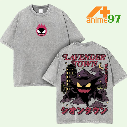 Limited Edition Haunter Lavender Town Pokemon Anime Retro Vintage Washed T-shirt Oversized Streetwear Graphic Tee Perfect Gift for Pokemon Fans and Haunter Lovers