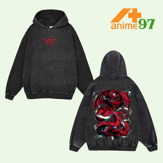 Slifer the Sky Dragon Yu-Gi-Oh! Egyptian God Card Retro Vintage Washed Graphic Hoodie - Limited Edition Streetwear Oversized Aesthetic Pullover - Premium Double Sided Saint Dragon Osiris Sky Dragon Spirit Print