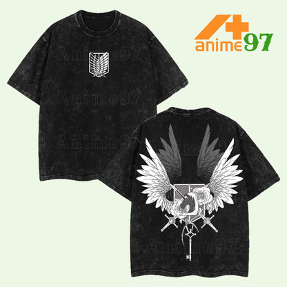 Limited Edition Wings of Freedom Scout Regiment Attack on Titan Anime Retro Vintage Washed T-shirt Oversized Streetwear Graphic Tee Perfect Gift for AOT Fans and Anime Lovers