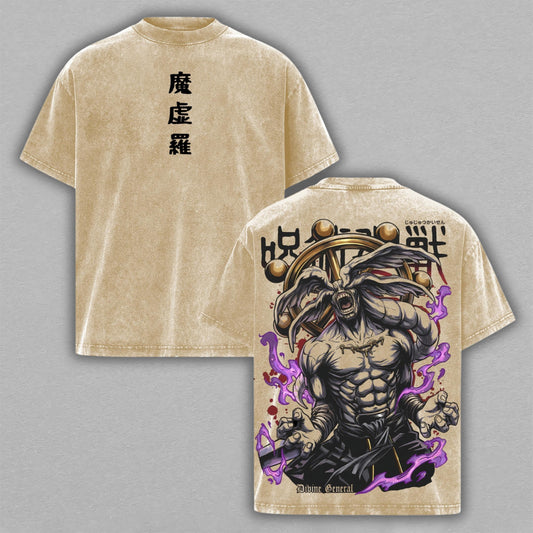 Mahoraga Divine General Jujutsu Kaisen Washed T-shirt Limited Retro Vintage Oversized Streetwear Anime Graphic Tee Gift for Fans