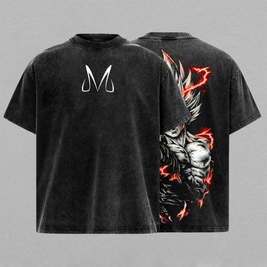 Majin Vegeta Anime Washed T-shirt Limited Retro Vintage Oversized Streetwear Graphic Tee for Dragon Ball Fans