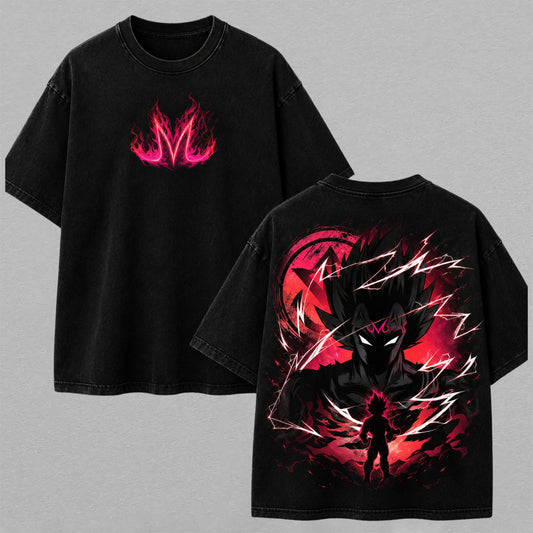 Majin Vegeta Dark Aura Washed T-shirt Limited Retro Vintage Oversized Streetwear Dragon Ball Anime Graphic Tee Gift for Fans