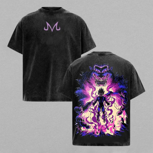 Majin Vegeta Great Ape Shadow Washed T-shirt Limited Retro Vintage Oversized Streetwear Graphic Tee for Anime Fans
