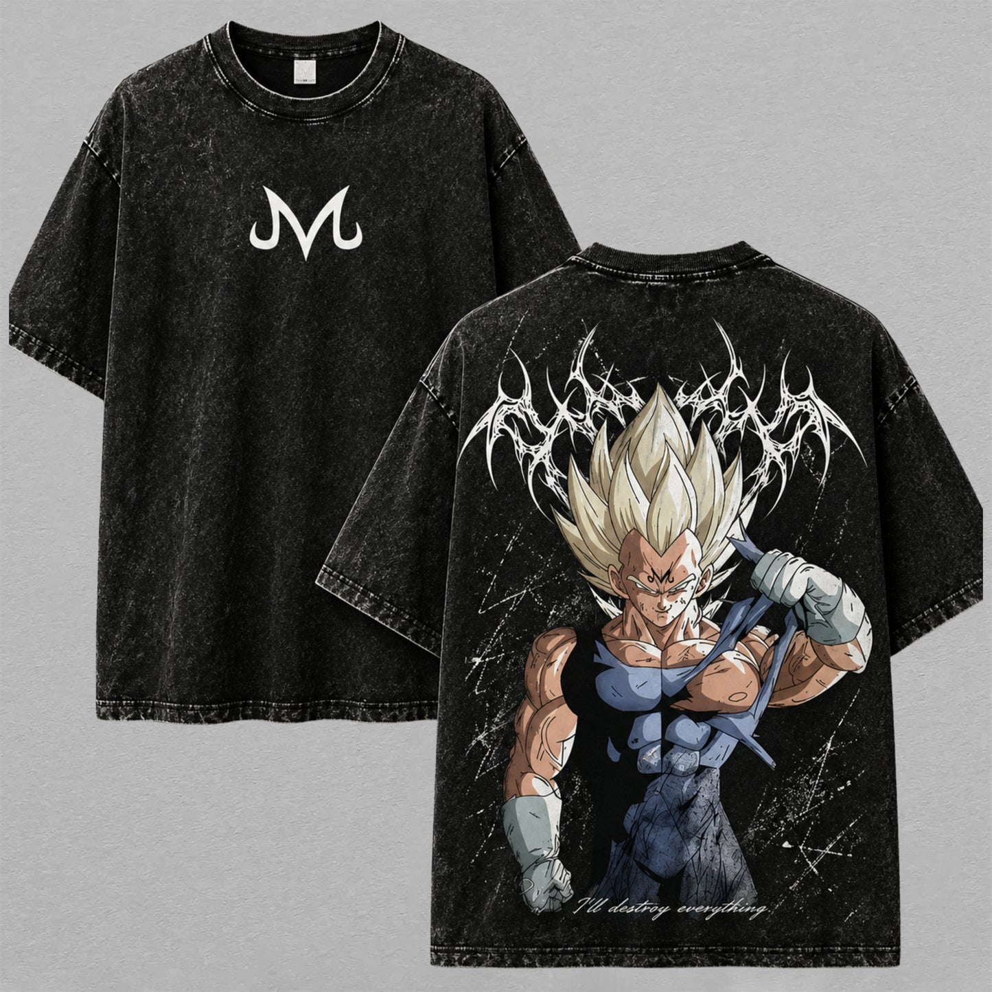 Majin Vegeta Prince of Destruction DB Washed T-shirt Limited Retro Vintage Oversized Streetwear Graphic Tee for Anime Fans