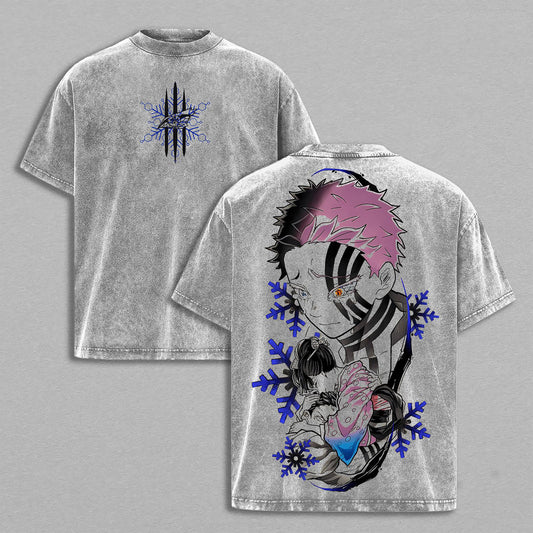 Akaza Upper Moon Three Demon Slayer Kimetsu no Yaiba Retro Vintage Washed Graphic T-Shirt - Limited Edition Streetwear Oversized Aesthetic Tee - Premium Twelve Kizuki Gear