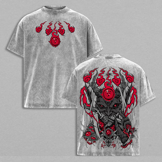 Uchiha Clan Naruto Sharingan Demon Mask | Retro Vintage Washed T-Shirt | Limited Edition Oversized Streetwear