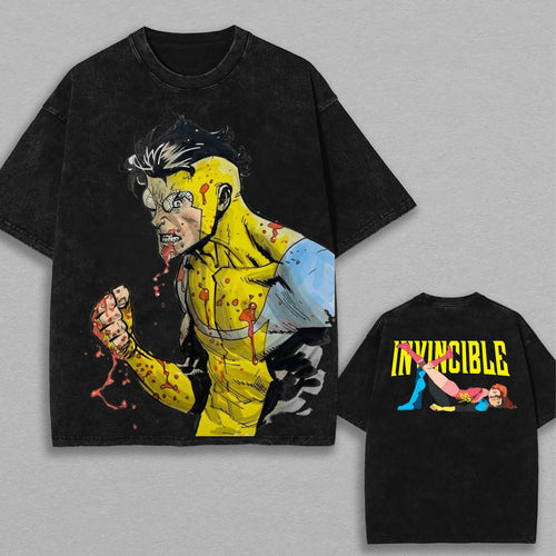 Invincible Mark Grayson Blood Battle | Retro Vintage Washed T-Shirt | Limited Edition Oversized Streetwear