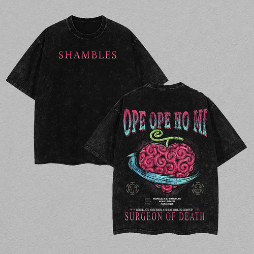 Trafalgar D. Law One Piece Shambles Power | Retro Vintage Washed T-Shirt | Limited Edition Oversized Streetwear