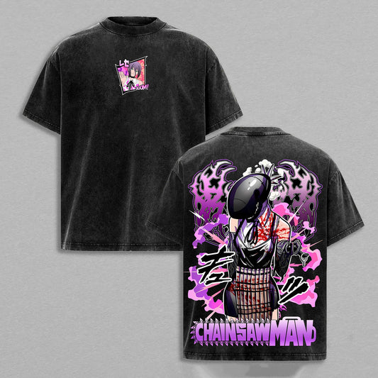 Reze Bomb Girl Chainsaw Man Public Safety Retro Vintage Washed Graphic T-Shirt - Limited Edition Streetwear Oversized Aesthetic Tee - Premium Manga Style Apparel