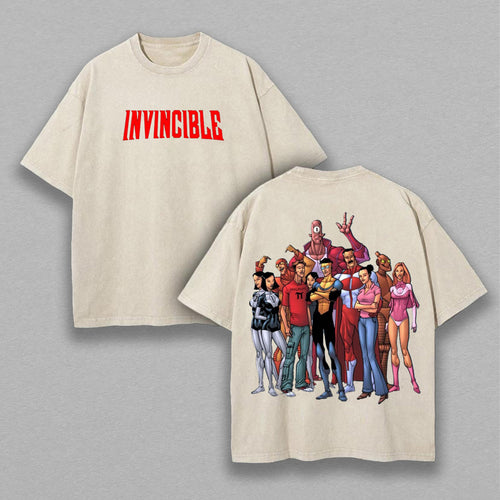Invincible Omni-Man & Atom Eve | Retro Vintage Washed T-Shirt | Limited Edition Oversized Streetwear