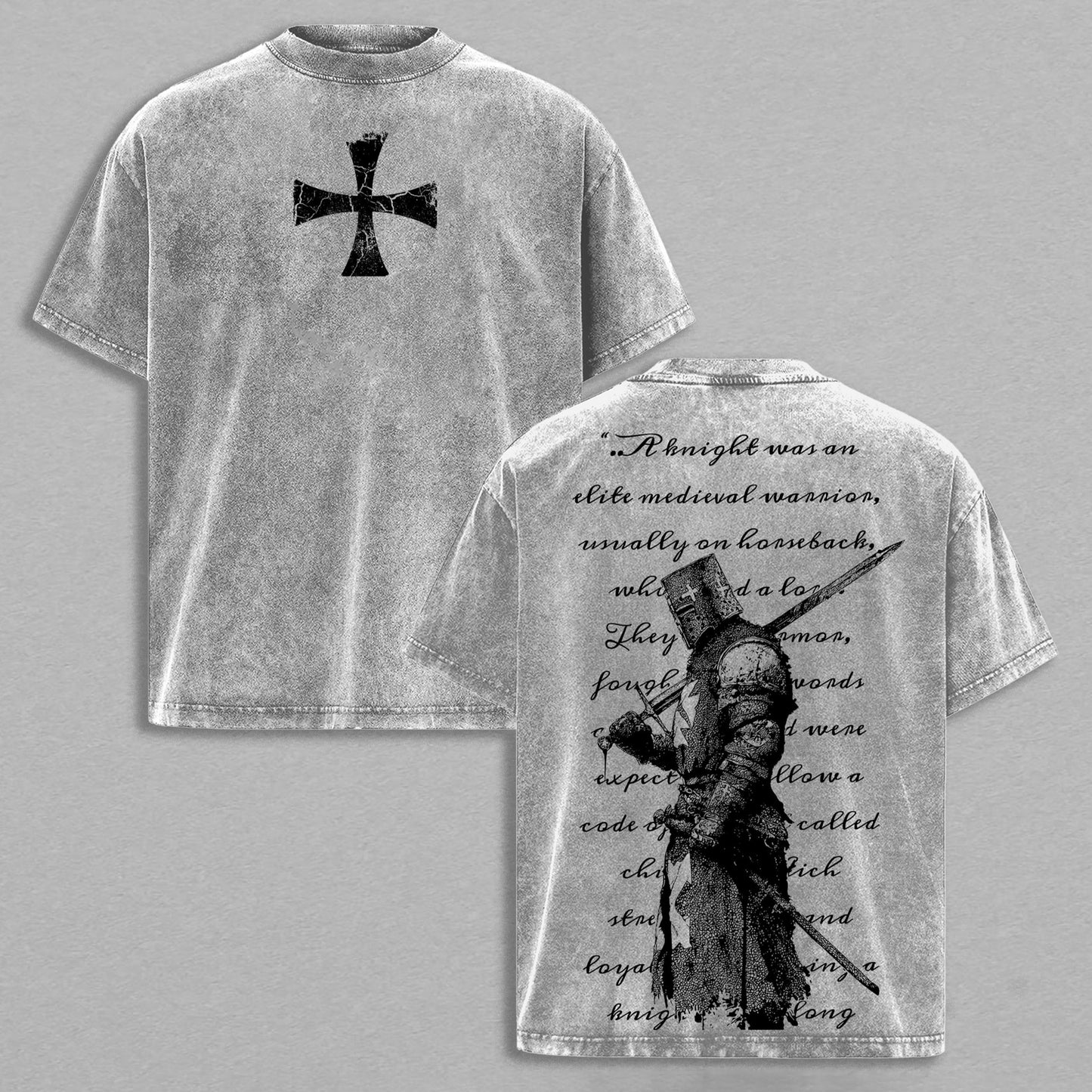 Medieval Knight Templar Warrior Cross Christian Retro Vintage Washed T-Shirt Limited Oversized Streetwear Religious Graphic Tee Gift for Crusader Fans