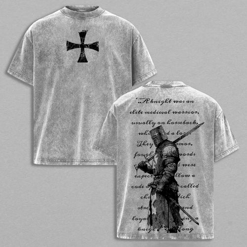 Medieval Knight Templar Warrior Cross Christian Retro Vintage Washed T-Shirt Limited Oversized Streetwear Religious Graphic Tee Gift for Crusader Fans