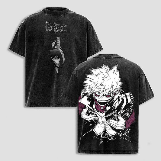 Dabi Blueflame Villain My Hero Academia Retro Vintage Washed Graphic T-Shirt - Limited Edition Streetwear Oversized Aesthetic Tee - Premium Dark Aesthetic MHA Apparel