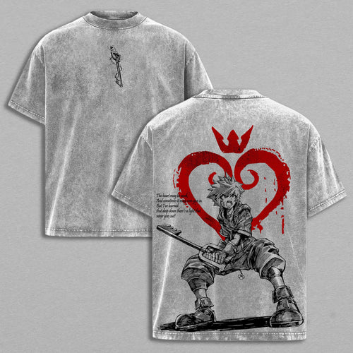 Sora Kingdom Hearts Heart & Crown | Double-Sided Retro Vintage Washed T-Shirt | Limited Edition Streetwear