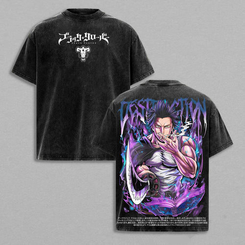 Captain Yami Black Clover Destruction | Double-Sided Retro Vintage Washed T-Shirt | Limited Edition Streetwear