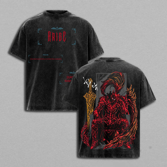 Igris the Bloodred Commander Solo Leveling Arise Retro Vintage Washed Graphic T-Shirt - Limited Edition Streetwear Oversized Aesthetic Tee - Premium Double Sided Shadow Monarch Print