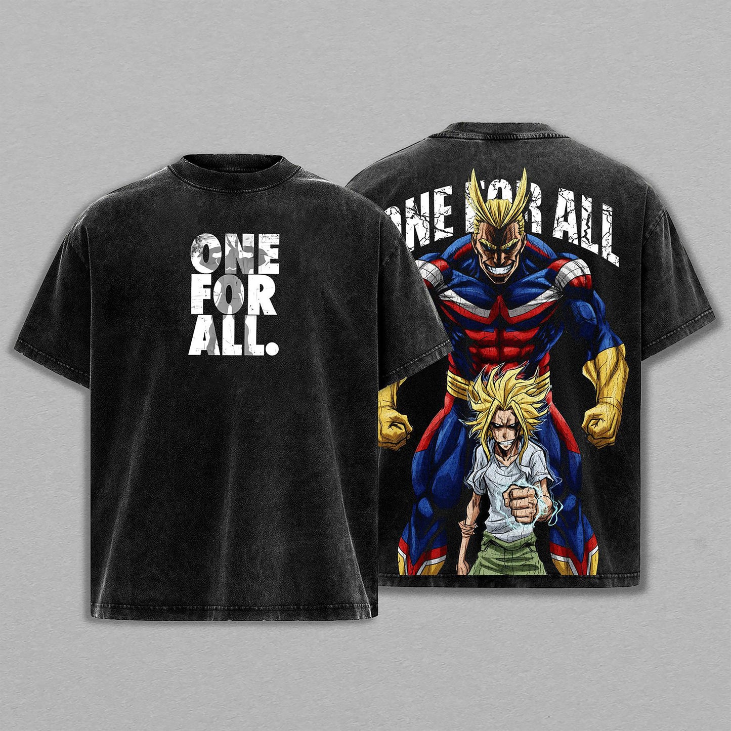All Might Symbol of Peace My Hero Academia Retro Vintage Washed T-Shirt Limited Oversized Streetwear Double-Sided Anime Tee Gift for MHA Fans
