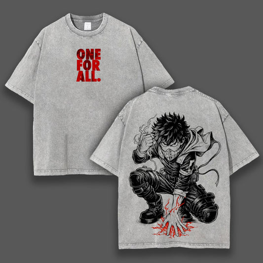 Izuku Midoriya Deku One For All My Hero Academia Retro Vintage Washed Graphic T-Shirt - Limited Edition Streetwear Oversized Aesthetic Tee - Premium Pro Hero MHA Fan Gear