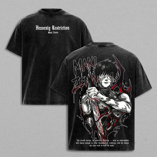 Maki Zenin Heavenly Restriction Jujutsu Kaisen Retro Vintage Washed Graphic T-Shirt - Limited Edition Streetwear Oversized Aesthetic Tee - Premium Cursed Tool Manga Apparel