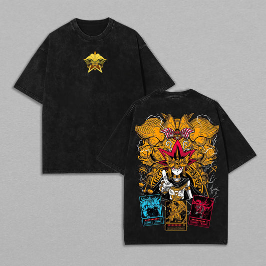 Pharaoh Atem Exodia the Forbidden One Yu-Gi-Oh! Egyptian God Cards Retro Vintage Washed Graphic T-Shirt - Limited Edition Streetwear Oversized Aesthetic Tee - Premium Double Sided Duel Monsters Print