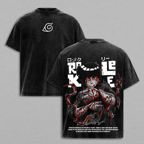 Rock Lee Naruto Hidden Leaf Shinobi | Retro Vintage Washed T-Shirt | Limited Edition Oversized Streetwear
