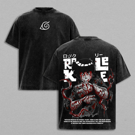Rock Lee Naruto Hidden Leaf Shinobi | Retro Vintage Washed T-Shirt | Limited Edition Oversized Streetwear
