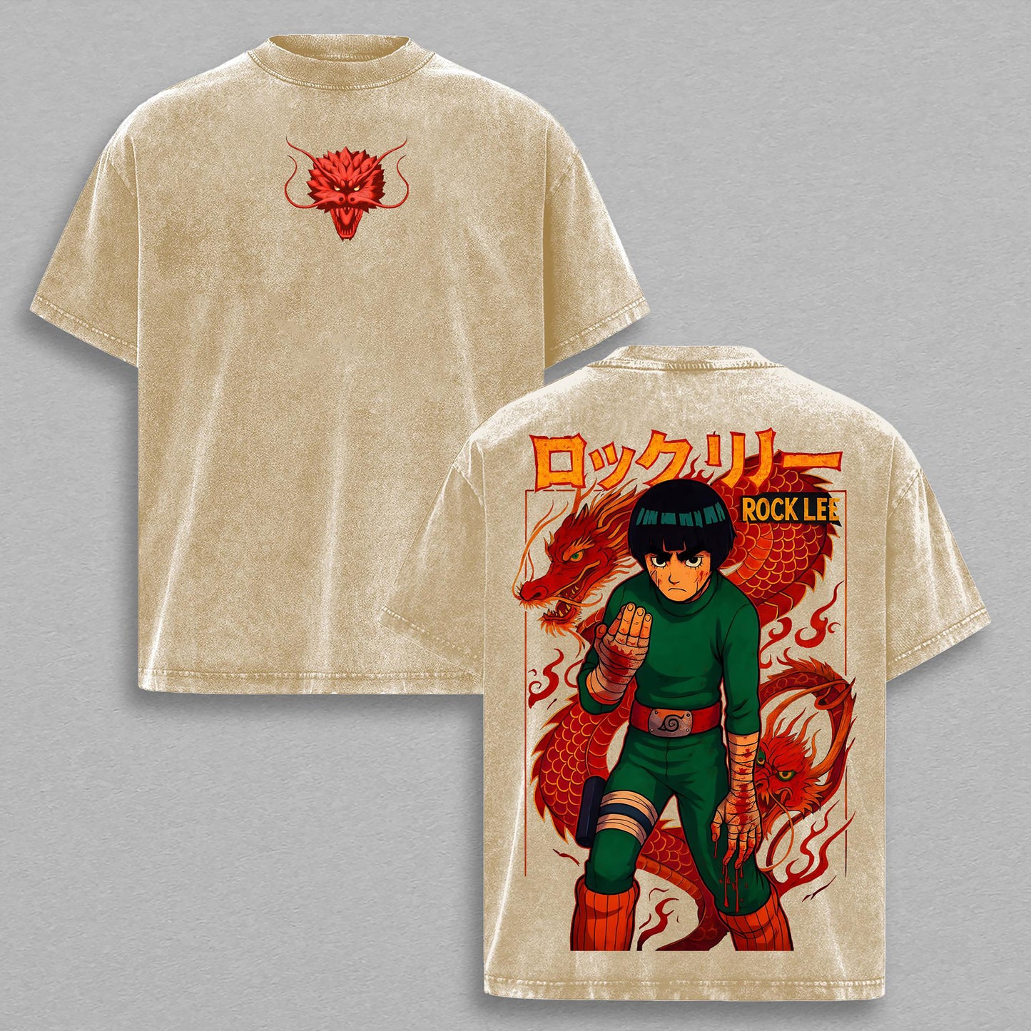 Rock Lee Naruto Hidden Leaf Dragon | Retro Vintage Washed T-Shirt | Limited Edition Oversized Streetwear