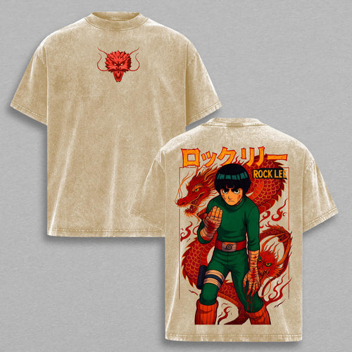 Rock Lee Naruto Hidden Leaf Dragon | Retro Vintage Washed T-Shirt | Limited Edition Oversized Streetwear